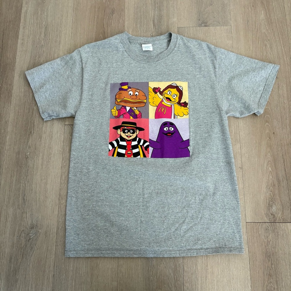 McDonalds Tshirt Gray Characters Mayor Birdie Grimace Hamburglar Nostalgic